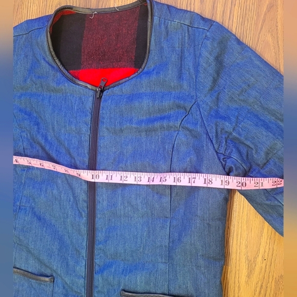 Tribal Reversible Red & Black Fleece Buffalo Plaid Denim Jacket M A26 - Picture 11 of 14